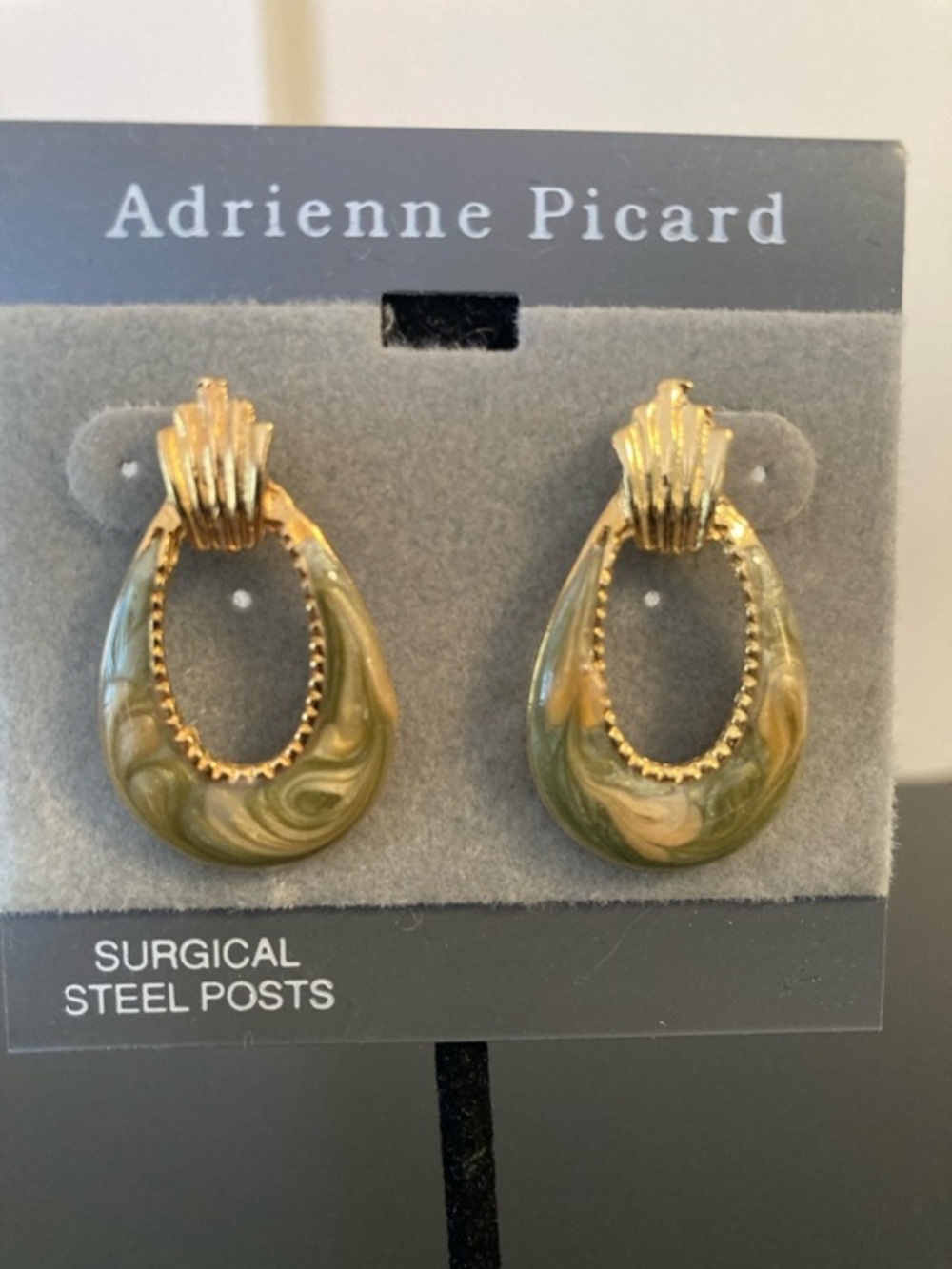 Adrienne Olive Green Gold-Tone Teardrop Earrings